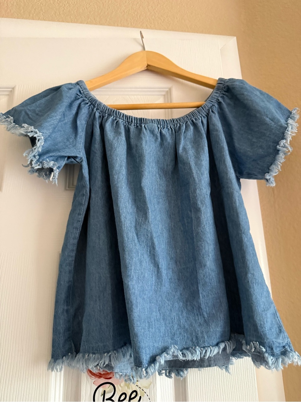 Planet Gold Light Blue Off-Shoulder Ruffle Sleeve Tunic
